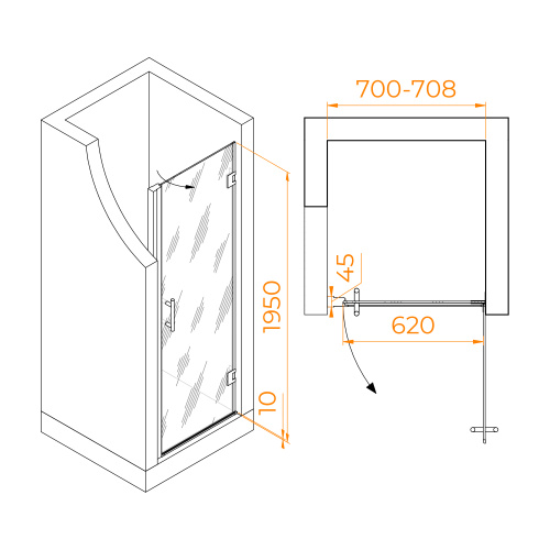 Душевая дверь RGW Hotel 350601107-14 70х195 стекло прозрачное профиль черный - фото 5