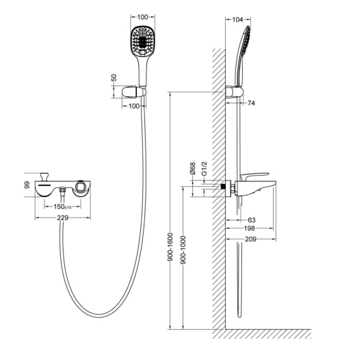 Смеситель для ванны и душа Timo Helmi 4024/03Y настенный черный матовый - фото 2