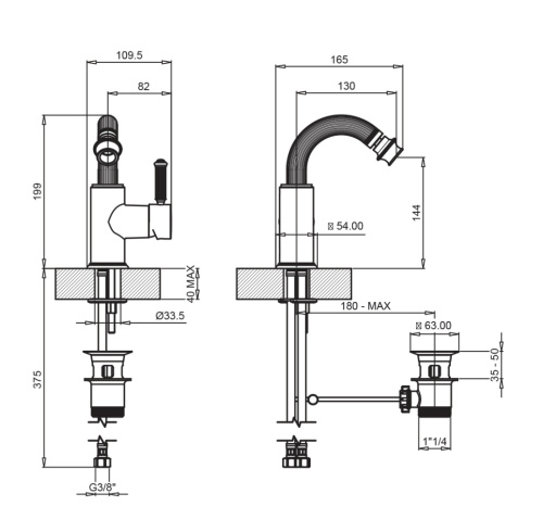 Смеситель Cezares APHRODITE APHRODITE-BS2-03/24-Bi на биде золото - фото 2