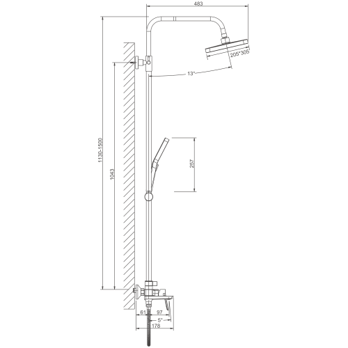Душевая стойка BELZ B715 B24715 настенная цвет хром - фото 2