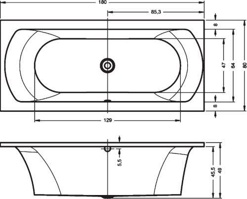 Ванна акриловая Riho LIMA B052001005 180х80 пристенная прямоугольная без ножек - фото 2