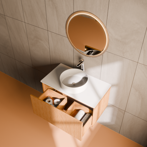 Тумба с раковиной+зеркало Art Decco Elizabeth (Элизабет) AEL08W11S3M0 80x45x40 подвесная цвет белый дуб - фото 3