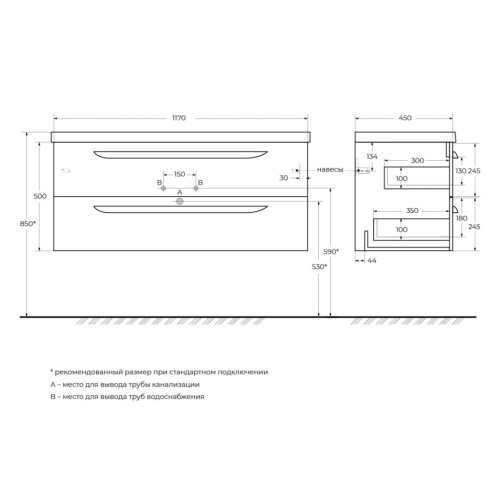 Тумба под раковину Cezares ECO ECO-CER-1200-2C-SO-SPF-P 117х45х50 подвесная цвет синий - фото 2