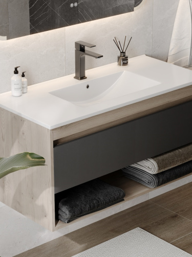 Раковина из сантехнического фарфора Teymi Ritta T51007 101х47 встраиваемая цвет белый 1 отверстие под смеситель - фото 5