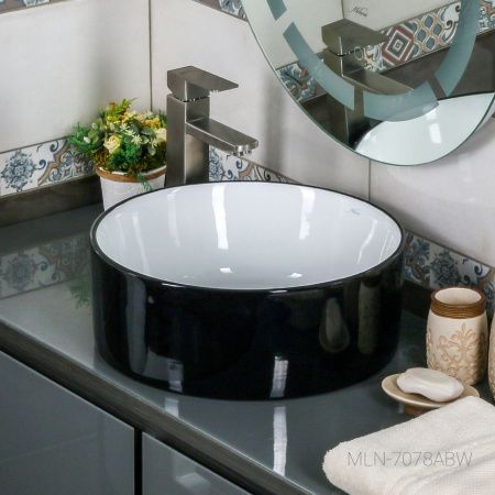 Раковина из сантехнического фарфора Melana 7078ABW-805 40х40 накладная цвет черный без отверстий под смеситель