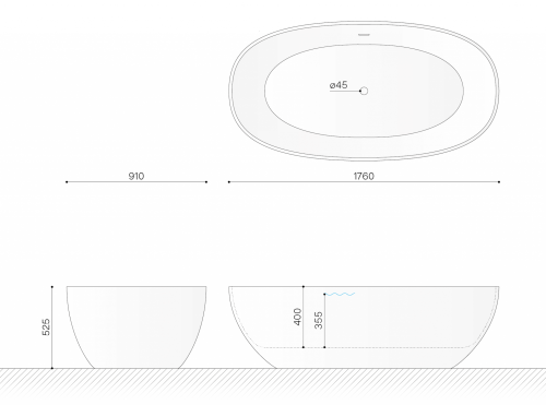 Ванна из искусственного камня Technova Ov VATO7 176х91 отдельностоящая овальная - фото 3