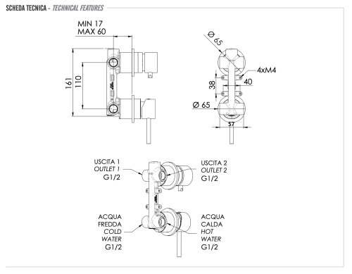Смеситель для душа Remer X Style Inox SSX92P встраиваемый в стену нержавеющая сталь - фото 2