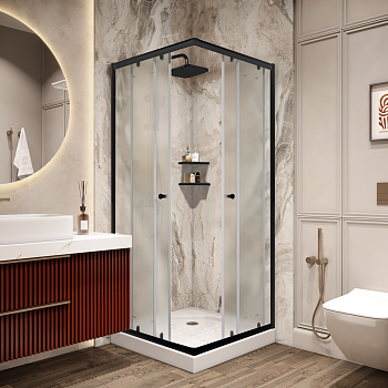 Душевой уголок Parly ZFQ81B 80х80 стекло матовое профиль черный с поддоном