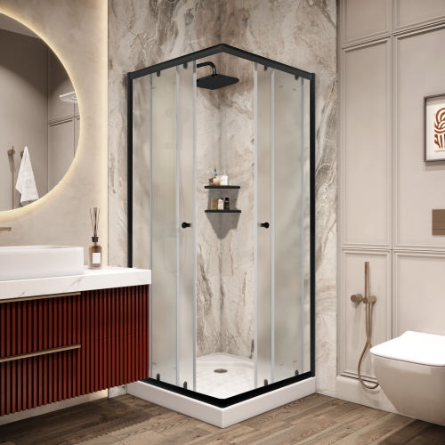 Душевой уголок Parly ZFQ81B 80х80 стекло матовое профиль черный с поддоном
