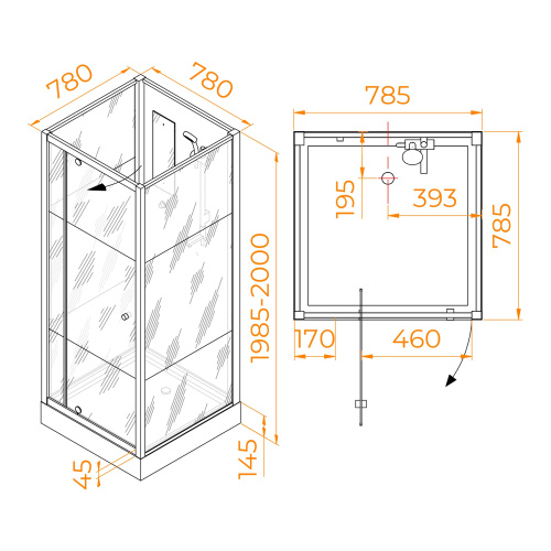 Душевая кабина RGW Andaman 411320788-95 80x80 квадратная без крыши ориентация универсальная - фото 2