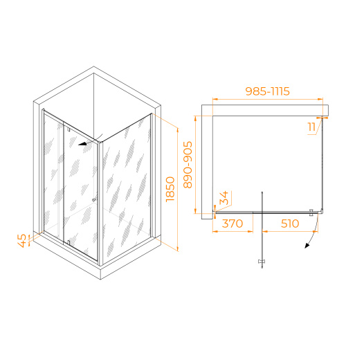 Душевой уголок RGW Passage 41084409-014 100х90 стекло прозрачное профиль черный без поддона - фото 2