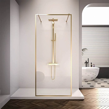 Душевая перегородка Veconi Korato KR90G-110-01-C4 110х200 стекло прозрачное профиль золото брашированное