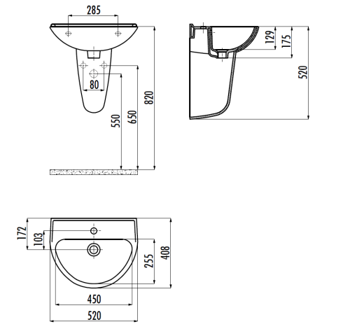 Раковина из сантехнического фарфора Creavit Oval TP155-00CB00E-0000 52х41 подвесная цвет белый 1 отверстие под смеситель - фото 2