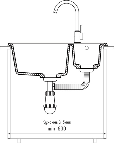 Кухонная мойка Granfest Quarz 09 черный 62х48 цвет черный поверхность матовая - фото 4