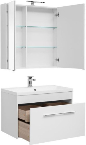 Комплект мебели: тумба с раковиной + зеркало-шкаф Aquanet Августа 00287684 90x48x140 подвесной цвет белый - фото 2