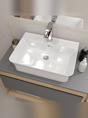 Раковина из сантехнического фарфора Teymi Aina T50006 56х41 накладная цвет белый 1 отверстие под смеситель - фото 5