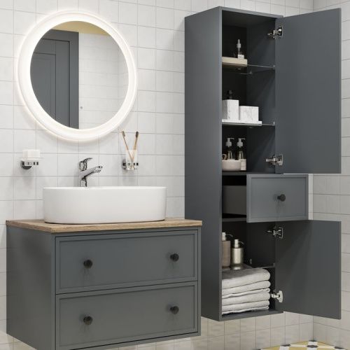 Шкаф-пенал IDDIS Torr TOR40D0i97 40х30х150 подвесной цвет серый - фото 5