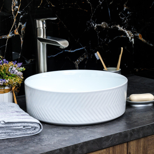 Раковина из сантехнического фарфора Melana 320339-805 36х36 накладная цвет белый без отверстий под смеситель - фото 5