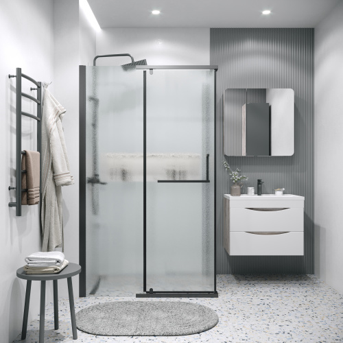 Душевая перегородка Grossman Pragma 200.K33.03.80.21.02 80х195 стекло текстурное профиль черный матовый - фото 4