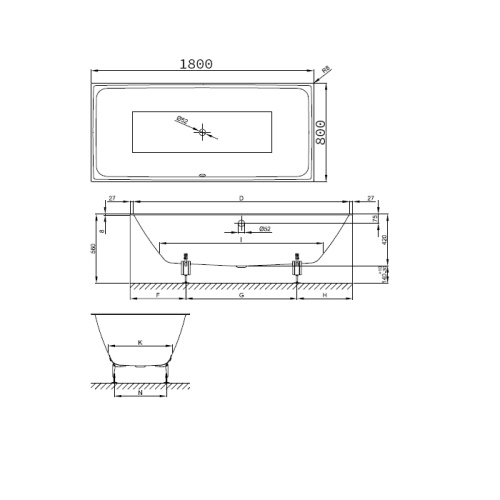 Ванна стальная Bette Loft 3172-000 PLUS 180х80 встраиваемая прямоугольная без ножек - фото 2