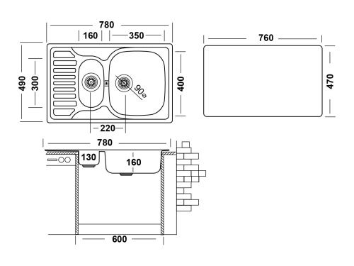 Кухонная мойка Ukinox Комфорт COP780.490 15GT8K 2L 49х78 цвет хром поверхность полированная - фото 3