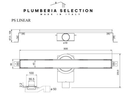 Душевой лоток Plumberia Selection PSL LINEAR PSL80MT 80х5 нержавеющая сталь