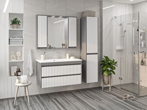 Зеркало-шкаф Brevita Balaton BAL-04100-01-01 98х14х80 подвесной цвет белый/серый - фото 5