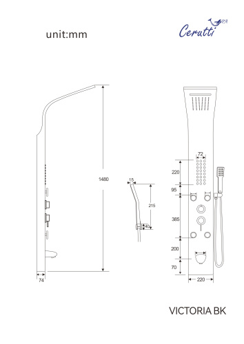 Душевая панель Cerutti SPA CT9981 прямоугольная настенная - фото 3
