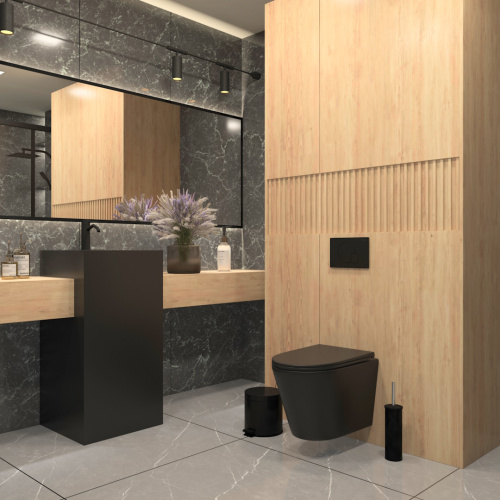 Унитаз подвесной Teymi Solli T40201MB черный с сиденьем микролифт безободковый каскадный смыв - фото 4