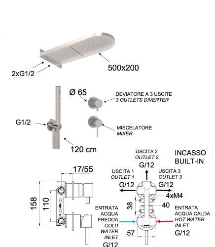 Душевая система Remer X Style Inox SSX93PS02MMCA встраиваемая в стену - фото 2