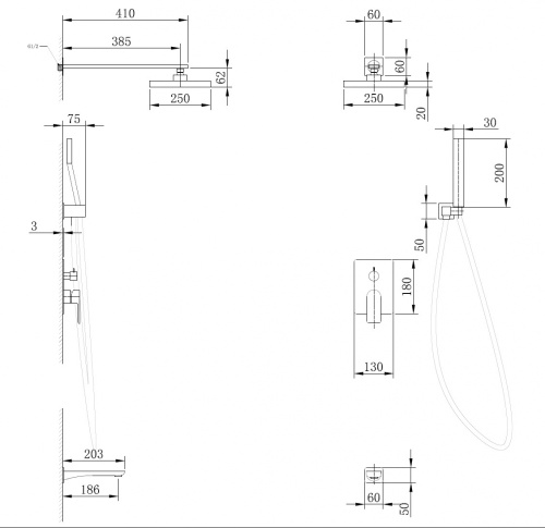 Душевая система ABBER AF8017B встраиваемая в стену - фото 3
