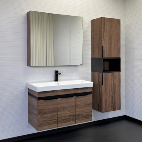 Тумба с раковиной Comforty Соло 00-00010979CF 90х45х61 подвесная цвет дуб темно-коричневый - фото 5