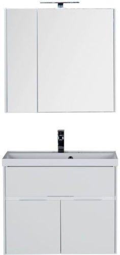 Комплект мебели: тумба с раковиной + зеркало-шкаф Aquanet Латина 00179839 80x45x140 напольный/подвесной цвет белый - фото 3
