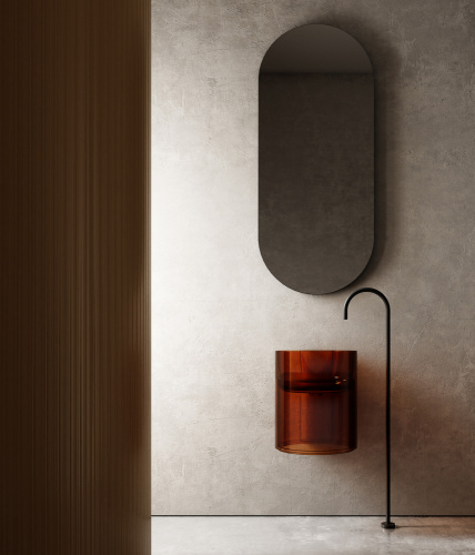 Раковина из полиэфирной смолы Abber KRISTALL AT2704Opal 42х42 подвесная цвет коричневый без отверстий под смеситель - фото 2