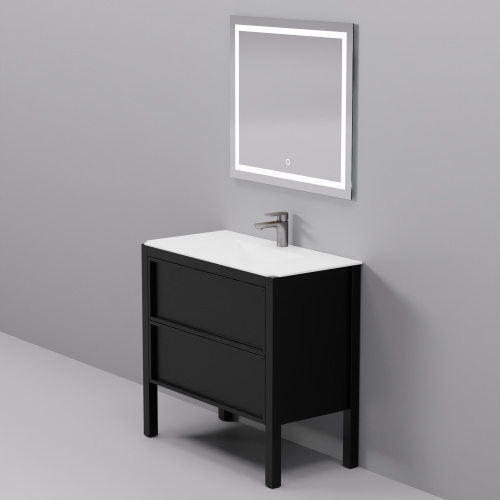 Тумба с раковиной+зеркало Art Decco Elisa (Элиса) AES09F78S2MF 90x45x85 напольная цвет черный дуб - фото 3