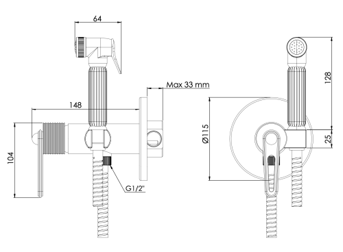 Гигиенический душ со смесителем Daniel BY645DCZ15 черный матовый - фото 2