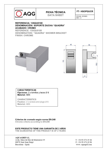 Смеситель для душа AQG Delta 01DEL419CR настенный хром - фото 3