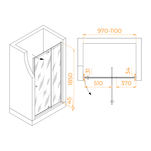 Душевая дверь RGW Passage 41080200-11 100х185 стекло прозрачное профиль хром глянцевый - фото 2