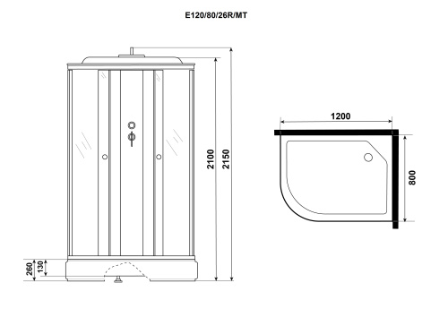 Душевая кабина Niagara Eco E120/80/26R/MT 120х80 асимметричная с крышей ориентация правая - фото 4