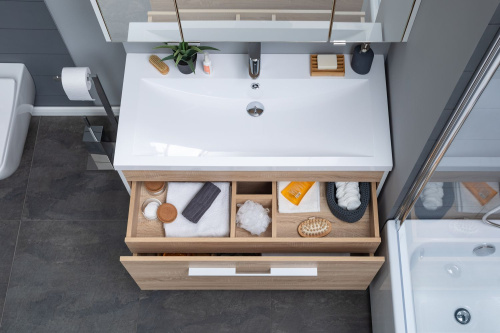 Раковина из литьевого мрамора Aquanet Нота NEW 00204096 100х48 полувстраиваемая цвет белый 1 отверстие под смеситель - фото 4