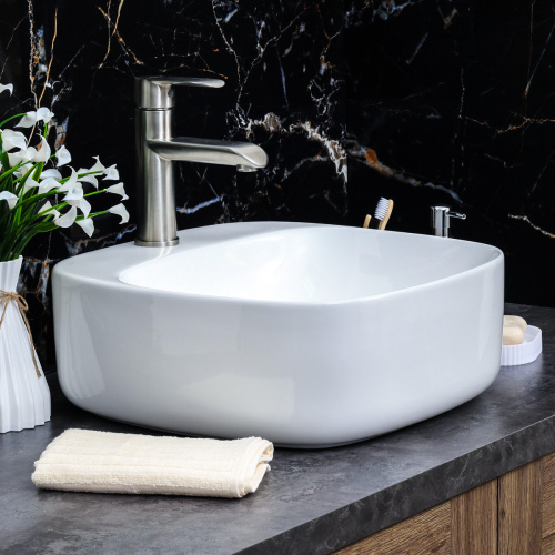 Раковина из сантехнического фарфора Melana 320306-805 42х42 накладная цвет белый 1 отверстие под смеситель - фото 5