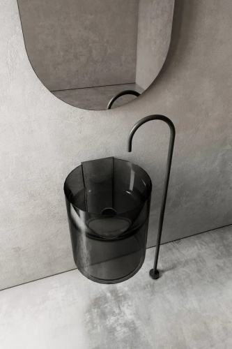 Раковина из полиэфирной смолы Abber KRISTALL AT2704Onyx 42х42 подвесная цвет черный без отверстий под смеситель - фото 3