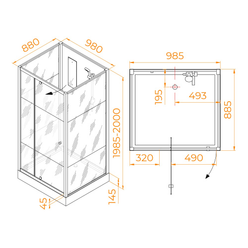 Душевая кабина RGW Andaman 411320790-95 100х90 прямоугольная без крыши ориентация универсальная - фото 2