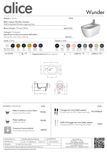 Биде Alice Wunder 45010101 подвесное - фото 5