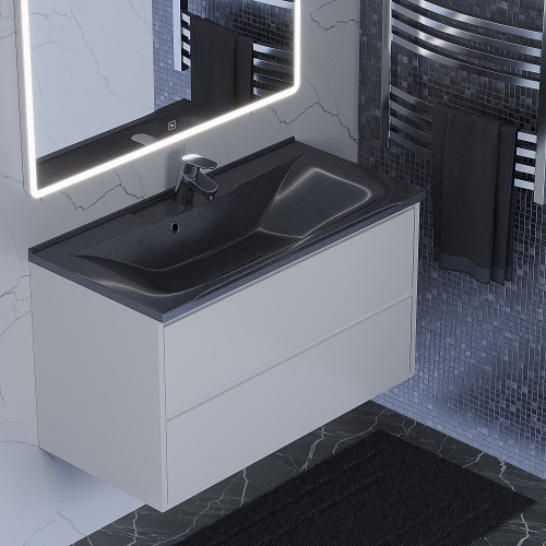 Раковина из литьевого мрамора Uperwood Elen 291120426 90х45 полувстраиваемая цвет черный - фото 2