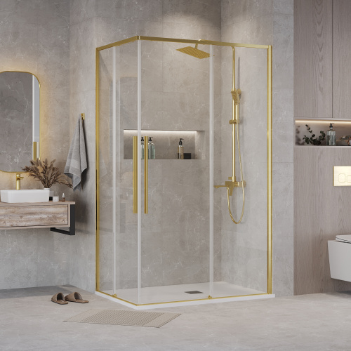 Душевой уголок Grossman Galaxy 300.K33.01.1280.32.00 120х80 стекло прозрачное профиль золото матовое без поддона - фото 3