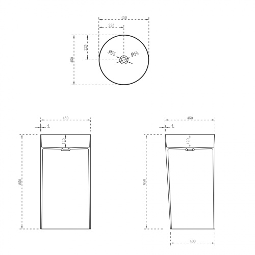 Раковина из искусственного камня Abber STEIN AS2506 45х45 напольная цвет белый матовый без отверстий под смеситель - фото 5