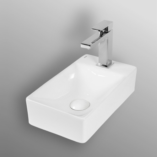Раковина из сантехнического фарфора Bond Cube S12-380R 38х22 накладная цвет белый глянцевый 1 отверстие под смеситель - фото 5
