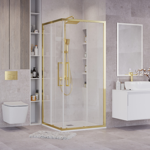 Душевой уголок Grossman Cosmo 300.K33.02.1010.32.00 100х100 стекло прозрачное профиль золото матовое без поддона - фото 3