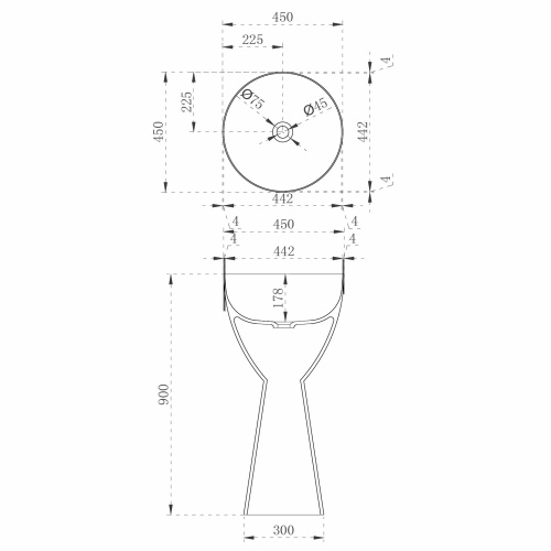 Раковина из полиэфирной смолы Abber KRISTALL AT2703Black-Vesuvian 45х45 напольная цвет черный/оливковый без отверстий под смеситель - фото 5